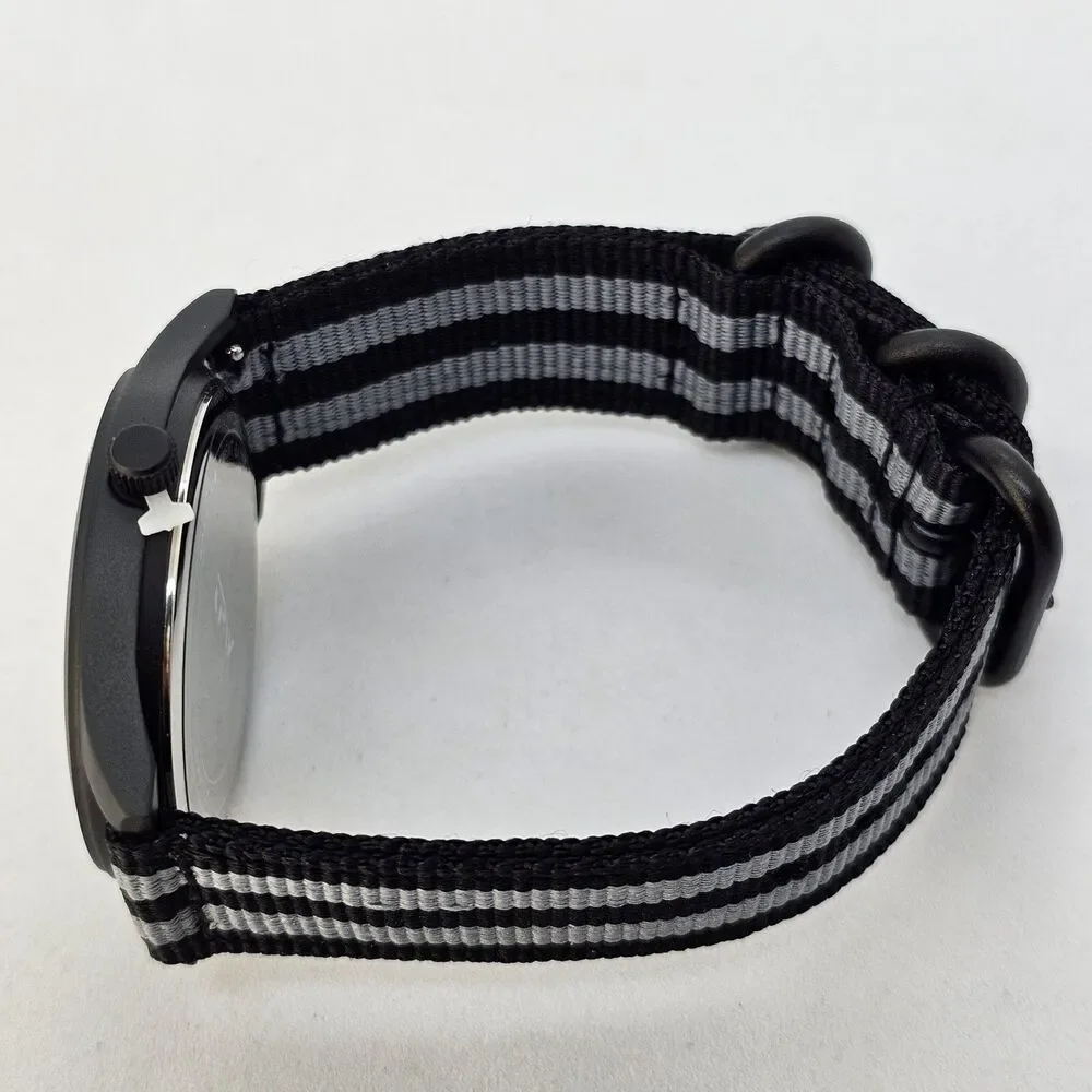 Men's Miltiary Field Watch 42MM Black Case Dial Black Gray Canvas Band‎ Straps